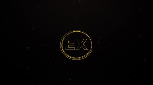 Golden EX Logo Animation Dark Background, Glowing Circle