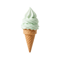 Refreshing mint ice cream cone isolated, a perfect summer treat with transparent space