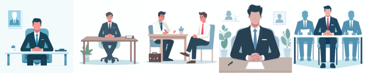 vector of applicant sitting confidently in the interview room ready to be interviewed