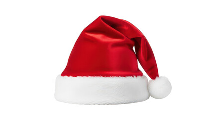Red santa claus hat with white fur isolated on transparent background