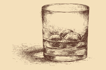 Whiskey glass illustration in a vintage style. This vector illustration can be used in any size you like for advertising, logos, and other work.