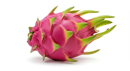 Vibrant Pink Dragon Fruit on White, Exotic Still Life