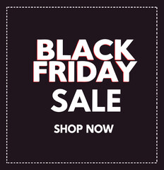 Obraz premium Black Friday Sale promotional banner with bold white and red text on black background and dashed border for retail marketing