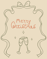 Doodle vintage Merry Christmas greeting card. Ink sketch style poster. Retro vector illustration.