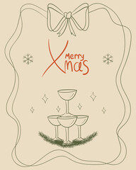Doodle vintage Merry Christmas greeting card. Ink sketch style poster. Retro vector illustration.