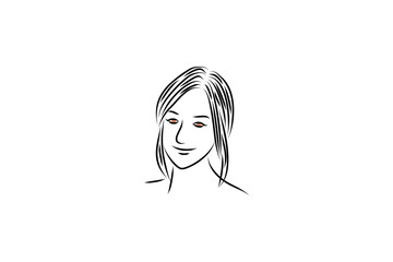 Smiling Woman Line Art Face Illustration