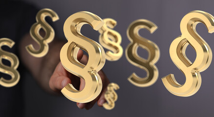 Abstract image of golden paragraph symbols floating towards a hand.  Perfect for legal, law, or...