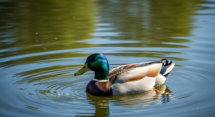Obraz premium Male Mallard Duck Swimming in Calm Water.