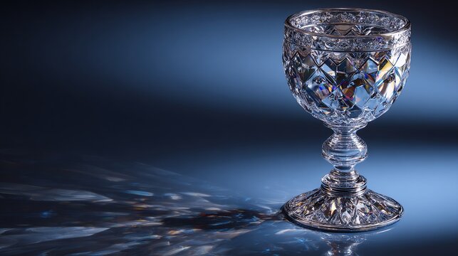 Ornate crystal goblet on dark blue surface - Powered by Adobe