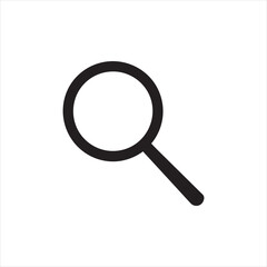 A black handle on an isolated magnifying glass with a zoom lens search icon on a white background