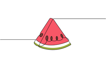 Continuous one line drawing Water Melon Fruit. Bright juicy summer fruit concept,  sweet watermelon slice one line. vector illustration.