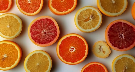 Bright Citrus Fruits Arranged on a White Background for a Vibrant Display Throughout the Day.