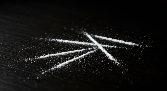 Abstract depiction of powdered lines on a dark surface with dramatic lighting