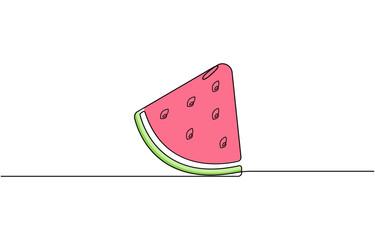 Continuous one line drawing Water Melon Fruit. Bright juicy summer fruit concept,  sweet watermelon slice one line. vector illustration.