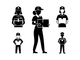 Flat vector silhouette of a delivery person