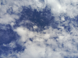 Blue Sky with Fluffy White and Dark Clouds on a Sunny Day.