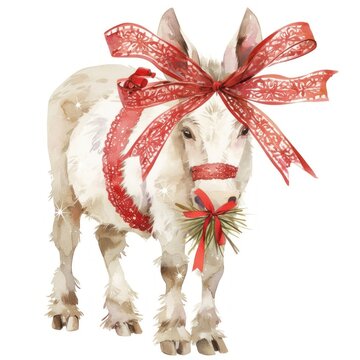 Mule illustration christmas ribbons.