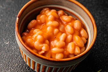 Beans tomato sauce vegetables dish natural product tasty snack fresh delicious gourmet food...