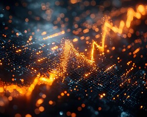 Abstract digital graph with glowing orange lines representing data trends and financial growth