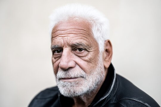 A portrait of an elderly person who is looking directly at the camera, his face covered in wrinkles, with a calm and thoughtful expression that reflects wisdom and experience.