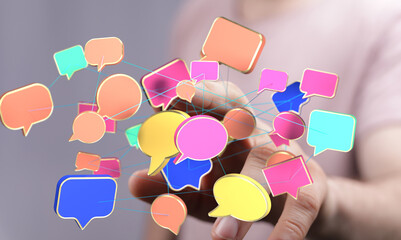 Abstract image of colorful speech bubbles interconnected, symbolizing communication and networking.