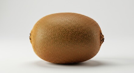 Single Whole Kiwi Fruit with Brown Skin on White Background