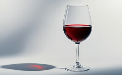Elegant Wine Glass With Red Wine Casting a Shadow on a Light Background in a Simple Setting