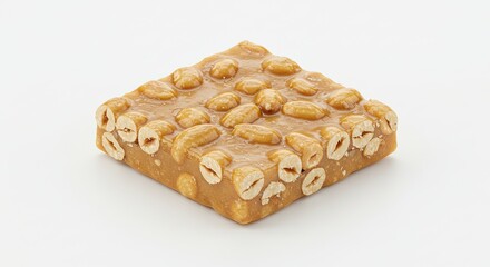 Caramel Peanut Brittle Square on White Background Dessert