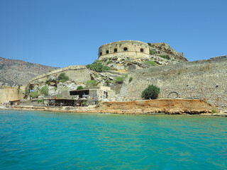 View on ruins of Spinalonga Fortressi, Former leper colony, Crete, Greece