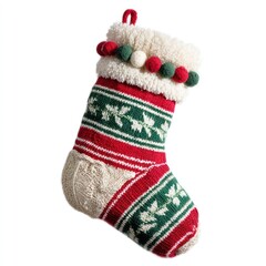 A red and green striped Christmas knit stocking christmas ornament white.