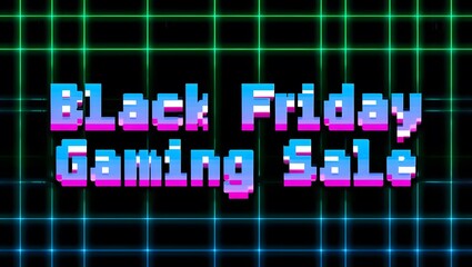 Retro style black friday gaming sale with neon grid background