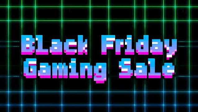 Retro style black friday gaming sale with neon grid background