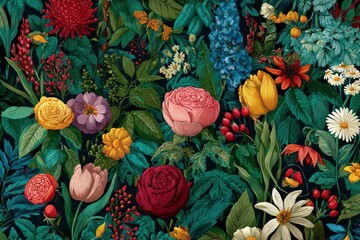 Floral pattern flowers illustration tapestry.