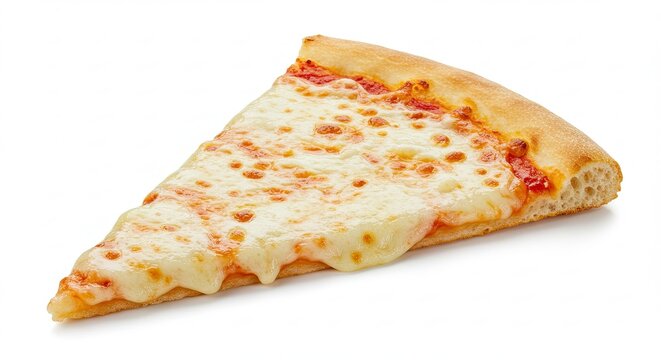 Delicious Pizza Slice with Melted Mozzarella on White Background
