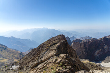 The scenic view of Reşko summit in the Sat (Cilo) mountains, Serpel and Horgedim plateau with its glaciers and glacier rivers in Hakkari, Turkey.