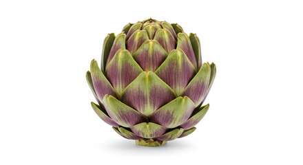 Obraz premium Fresh Green and Purple Artichoke on White Backdrop