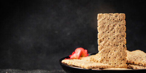 cracker whole grain healthy food durum wheat cookies tasty snack fresh delicious gourmet food background on the table rustic top view copy space