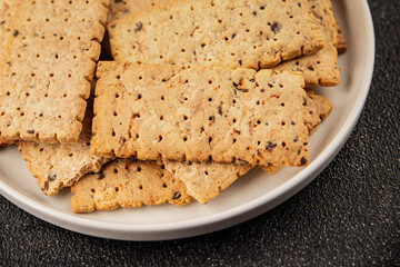 cracker whole grain healthy food durum wheat cookies tasty snack fresh delicious gourmet food background on the table rustic top view copy space