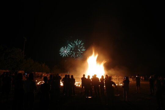 Night event with fire bons and fireworks