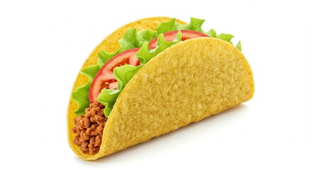 Crispy Taco with Lettuce and Tomato on White Background