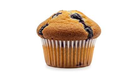 Fresh Blueberry Muffin in White Paper Cup on Isolated White Background