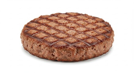 Grilled Brown Meat Patty on White Background for Food Advertising
