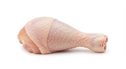 Raw Chicken Leg on White Background, Pale Pink Meat, Poultry