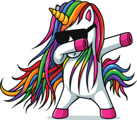 Cool Dabbing Unicorn with Rainbow Mane and Sunglasses – Fun Cartoon Vector