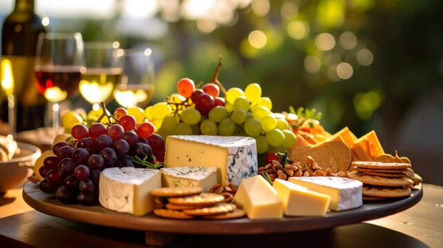 Cheese and grape platter outdoors