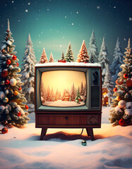 Vintage TV with Winter Wonderland Scene