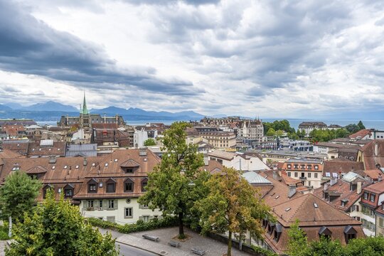 City view, view over Lausanne, historic old town, Lausanne, Vaud, Switzerland