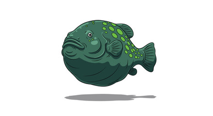 A pixel art green fish floats in the air above a shadow.