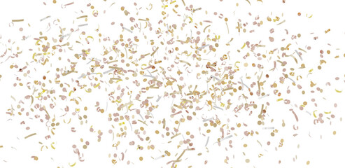 Beautiful image of gold and beige confetti falling on a white background. Perfect for celebrations, parties, and festive designs.