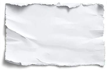 A torn, crumpled white piece of paper with ragged edges and a soft shadow against a blank background. Isolated and simple design